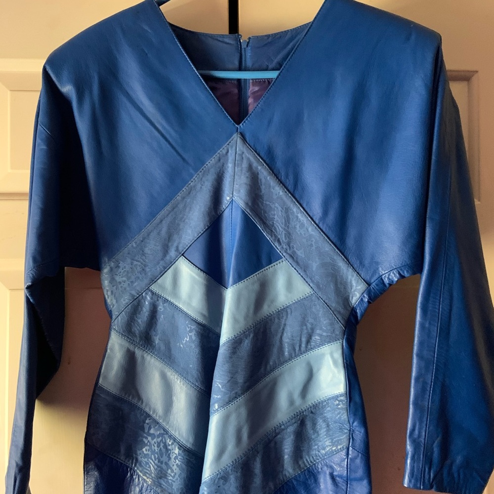 ROYAL BLUE LEATHER DRESS - Picture 2 of 8